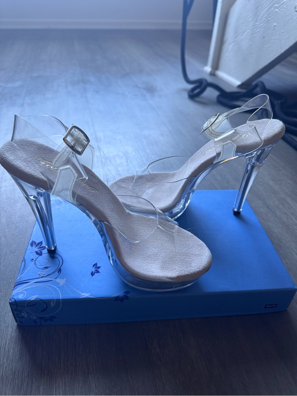 Clear Strap High Heel Sandals with Clear Heel - Women
